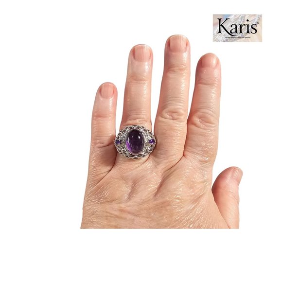 Karis STS Amethyst Large Purple Cabochon Sterling Silver Statement Ring Size 9 - Picture 5 of 8